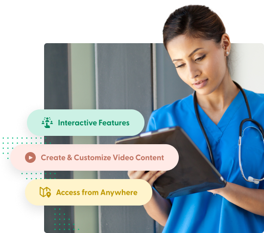Nurse looking at tablet in scrubs